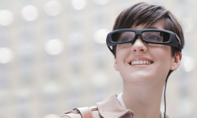 Sony Smarteyeglass smart glasses being worn 2